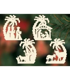 4 Crèches De Noël Sous Un Palmier A Suspendre Au Sapin - Set N° 23