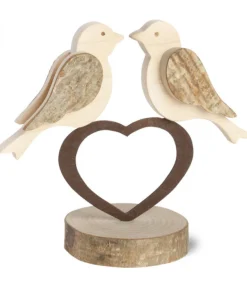 2 Oiseaux En Bois Sur Un Coeur, 9 Cm