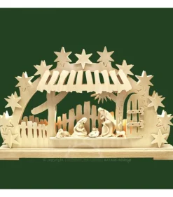 Arche Lumineuse Led, Personnages Crèche De Noël En Bois Naturel Cisele