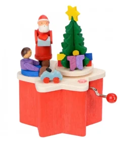 Boite A Musique A Manivelle Rouge, Père Noël Et Enfant