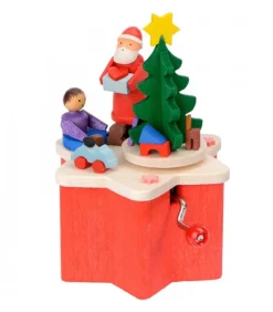 Boite A Musique A Manivelle Rouge, Père Noël Et Enfant
