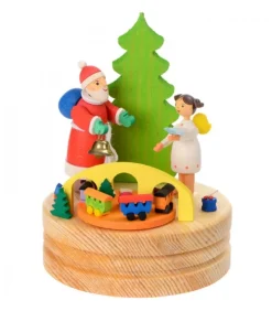 Boite A Musique En Bois, Père Noël Et Ange Blanc