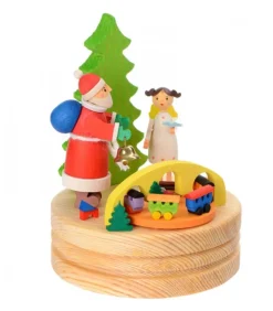 Boite A Musique En Bois, Père Noël Et Ange Blanc