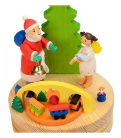 Boite A Musique En Bois, Père Noël Et Ange Blanc