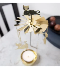 Bougeoir Carrousel Famille Chats Dores