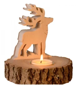 Bougeoir En Bois Brame Du Cerf, 13 Cm