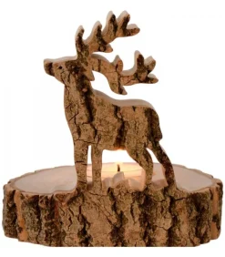 Bougeoir En Bois Brame Du Cerf, 13 Cm