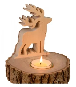 Bougeoir En Bois Brame Du Cerf, 13 Cm