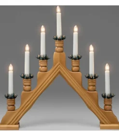 Chandelier 7 Bougies Electriques En Bois De Chene