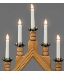 Chandelier 7 Bougies Electriques En Bois De Chene