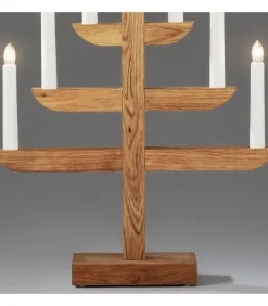 Chandelier 7 Branches En Bois De Chene Huile, 46 Cm