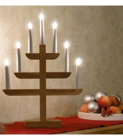 Chandelier 7 Branches En Bois De Chene Huile, 46 Cm