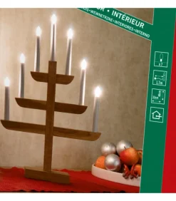 Chandelier 7 Branches En Bois De Chene Huile, 46 Cm