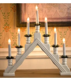 Chandelier Blanc À 7 Branches, Bougies Electriques