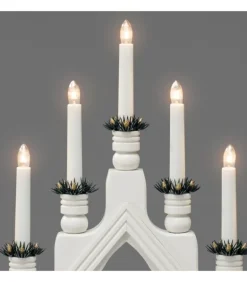 Chandelier Blanc À 7 Branches, Bougies Electriques