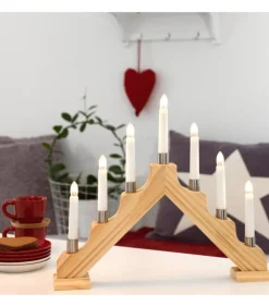 Chandelier De Noël À 7 Branches, Bois Naturel