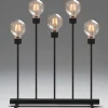Chandelier Led 5 Ampoules Rondes Ambrees En Metal Noir, 54 Cm