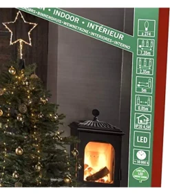 Cime Sapin De Noël, Voile Guirlande Avec Etoile Doree, 274 Diodes Led