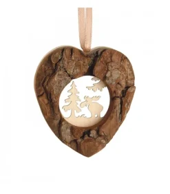 Coeur En Bois A Suspendre Motif Cisele Elan, 6 Cm