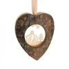 Coeur En Bois A Suspendre Motif Cisele Crèche Et Etoile, 6 Cm