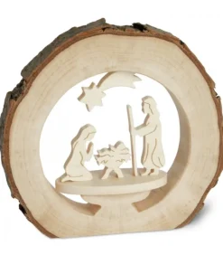 Crèche De Noël Dans Anneau D'Ecorce De Bois, 10 Cm