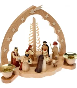 Crèche De Noël En Bois Avec Bougeoir 18 Cm