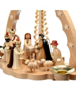 Crèche De Noël En Bois Avec Bougeoir 18 Cm