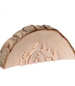 Crèche De Noël En Relief, Taillee Dans Un Rondin De Bois, 12 Cm