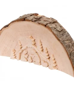Crèche De Noël En Relief, Taillee Dans Un Rondin De Bois, 12 Cm