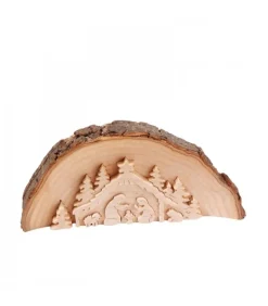 Crèche De Noël En Relief, Taillee Dans Un Rondin De Bois, 20 Cm