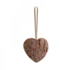 Déco De Noël, Coeur En Bois A Suspendre A Ruban Dore, 6 Cm