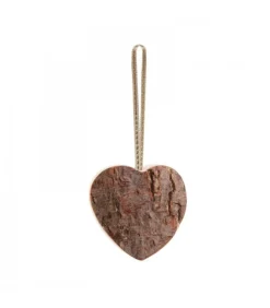 Déco De Noël, Coeur En Bois A Suspendre A Ruban Dore, 6 Cm