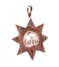Décoration Murale En Bois, Grande Etoile Motif Crèche De Noël, 19 Cm