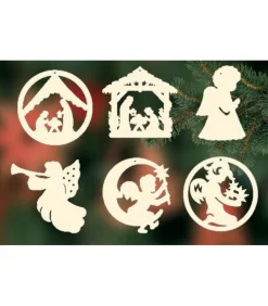 Décorations Bois Pour Sapin De Noël, 6 Crèches Et Anges - Set N° 3