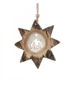 Etoile En Bois, Motif Cisele Crèche, 10 Cm