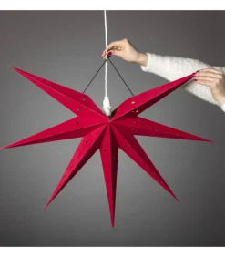 Etoile Lumineuse 7 Branches En Papier Velours Rouge A Suspendre, 60 Cm
