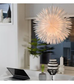 Etoile Lumineuse Electrique En Papier A Suspendre, Blanche, 60 Cm