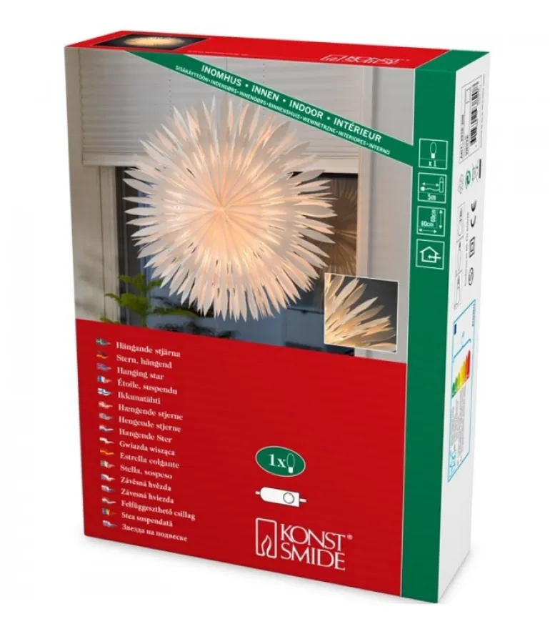 Etoile Lumineuse Electrique En Papier A Suspendre, Blanche, 60 Cm