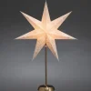 Etoile Lumineuse Electrique 7 Branches En Papier, Blanche, Sur Pied Laiton, 48 Cm