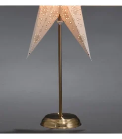 Etoile Lumineuse Electrique 7 Branches En Papier, Blanche, Sur Pied Laiton, 48 Cm