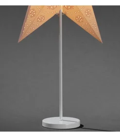 Etoile Lumineuse Electrique 5 Branches En Papier, Blanche, Sur Pied Blanc, 46 Cm