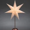 Etoile Lumineuse Electrique 7 Branches En Papier, Blanche, Sur Pied Cuivre 48 Cm
