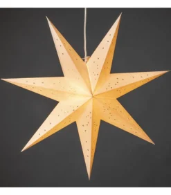Etoile Lumineuse En Papier A Suspendre, 7 Branches, Blanche, 60 Cm