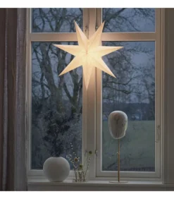 Etoile Lumineuse En Papier A Suspendre, 7 Branches, Blanche, 60 Cm