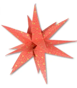 Etoile Lumineuse Rouge En Papier 3D, A Suspendre, 45 Cm