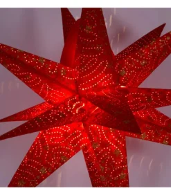 Etoile Lumineuse Rouge En Papier 3D, A Suspendre, 45 Cm