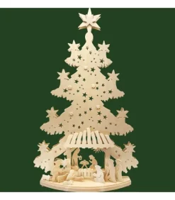 Grand Sapin Lumineux Led En Bois Avec Personnages De La Crèche