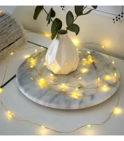 Guirlande Led A Pile, 20 Diodes Ambrees, Fil Laiton