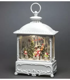 Lanterne De Noël Blanche, 4 Bonshommes De Neige Avec Oiseaux