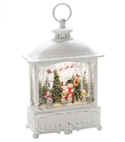 Lanterne De Noël Blanche, 4 Bonshommes De Neige Avec Oiseaux